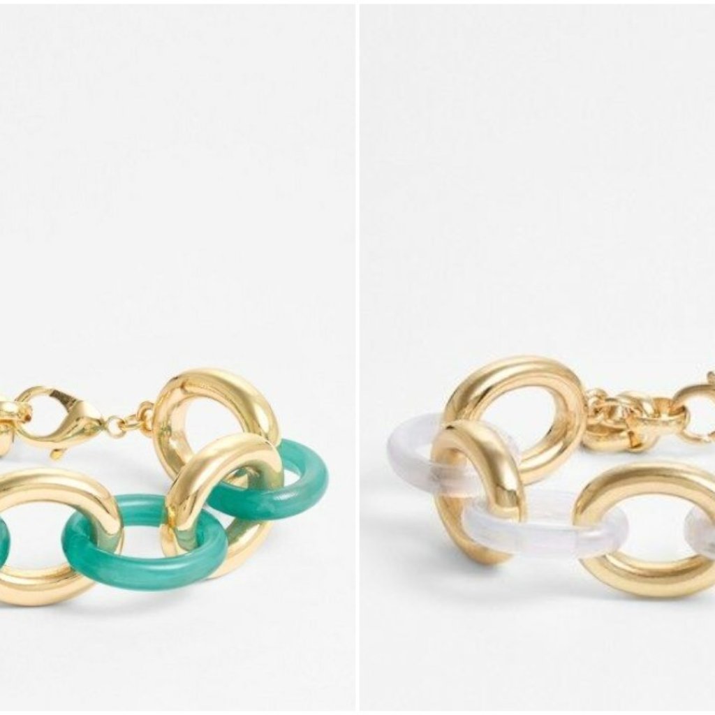 Lee X Lee Angel Resin Lucite Gold Link Bracelet Nwt 48 Each Set Of 2 Green Cream